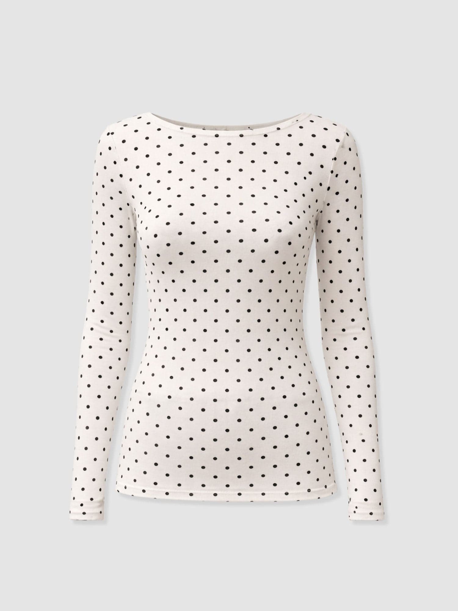 Austen Boat Neck Long Sleeve Tee - Cream Polka Dot - Image 7