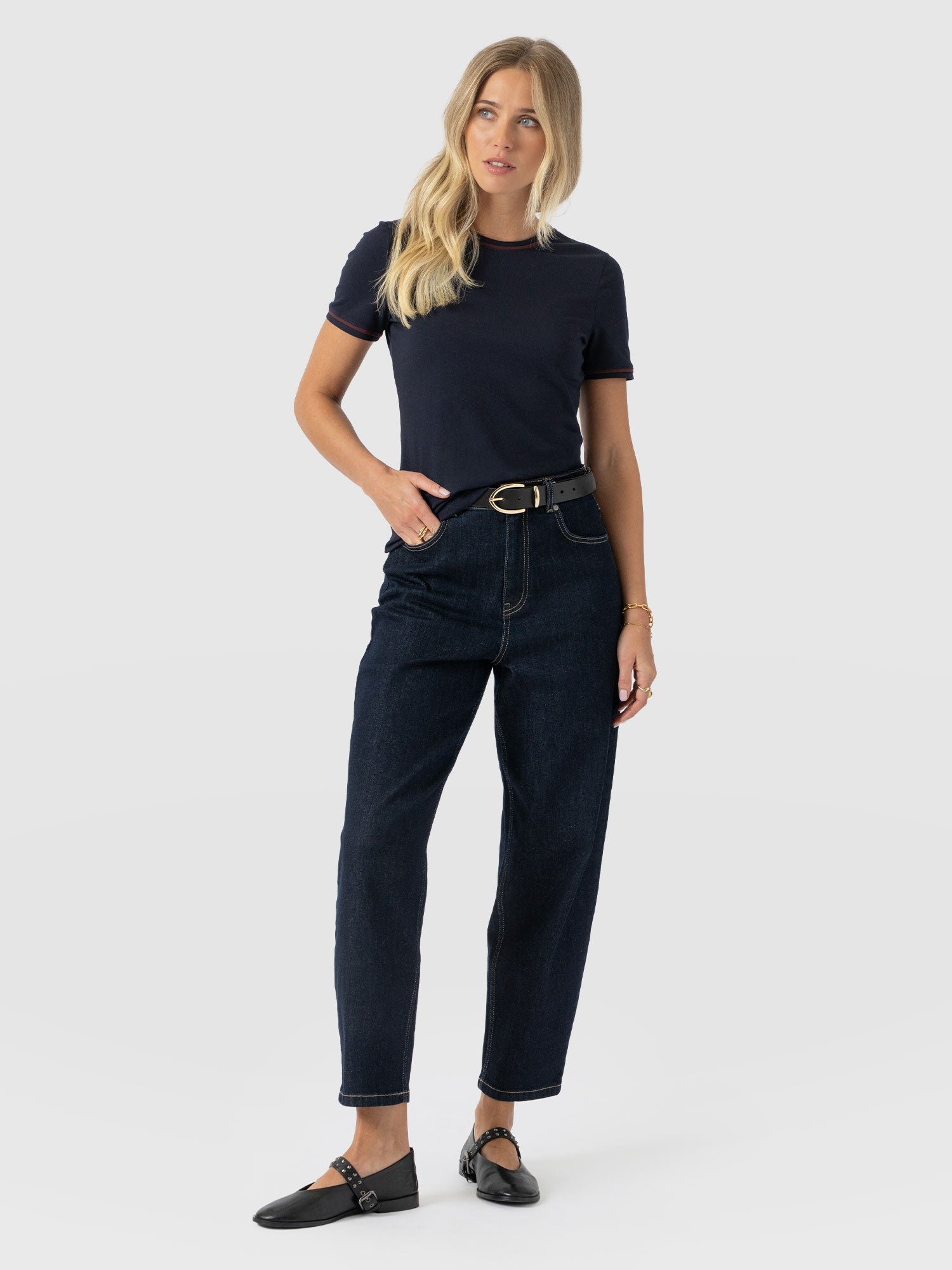 Ellen Piping Tee - Navy - Image 3
