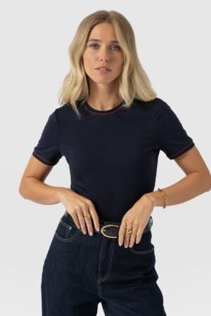Ellen Piping Tee - Navy