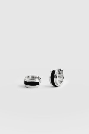 Enamel Stripe Huggie Earrings - Silver/Black