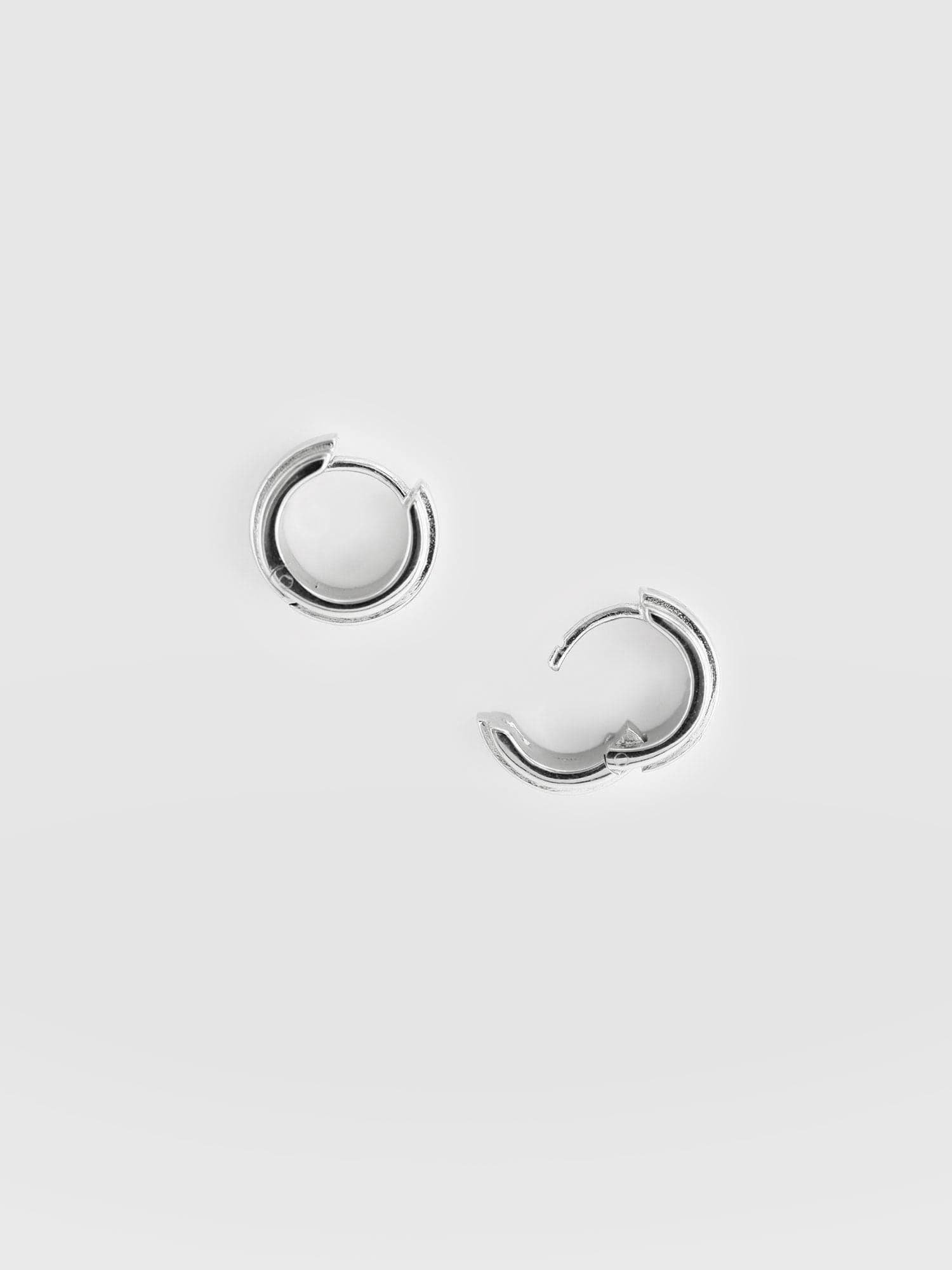 Enamel Stripe Huggie Earrings - Silver/Black - Image 2