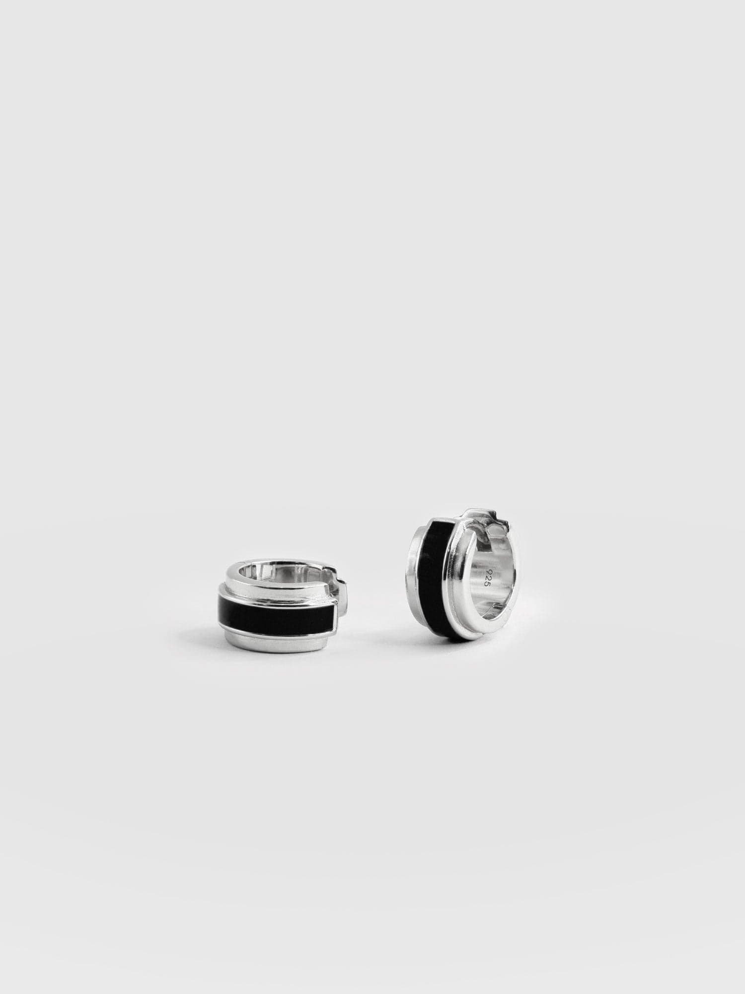 Enamel Stripe Huggie Earrings - Silver/Black - Image 5