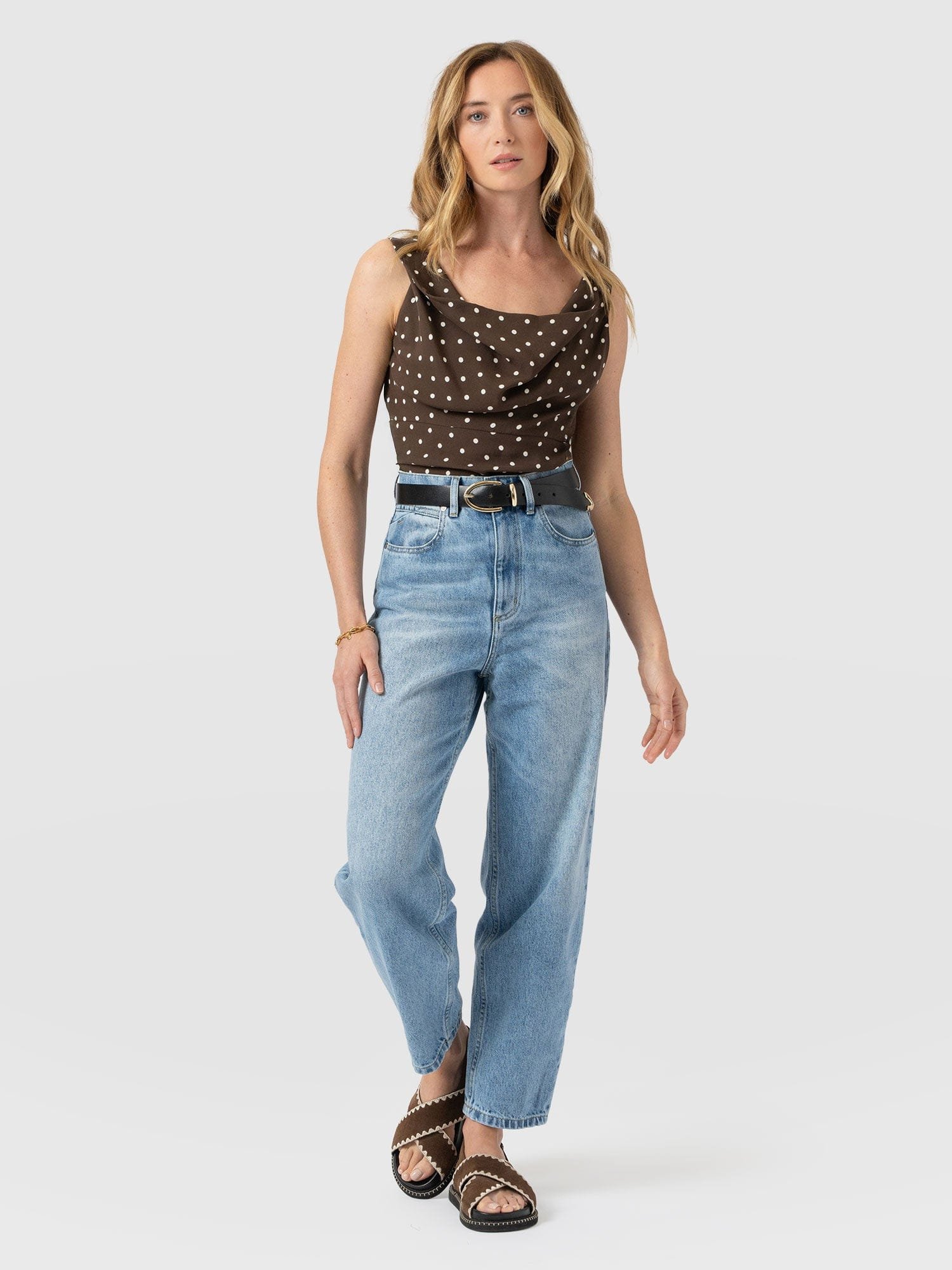 Raye Cowl Cami - Brown Polka Dot - Image 2