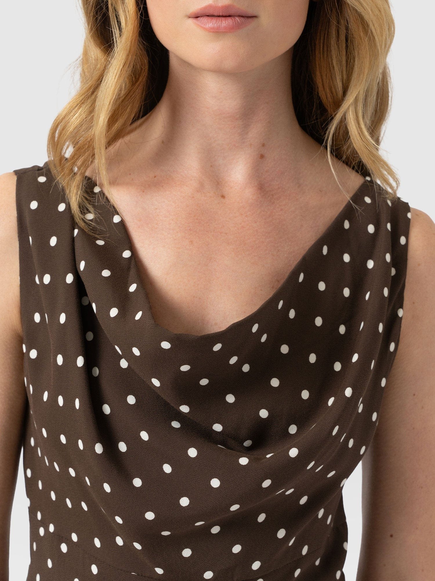 Raye Cowl Cami - Brown Polka Dot - Image 4