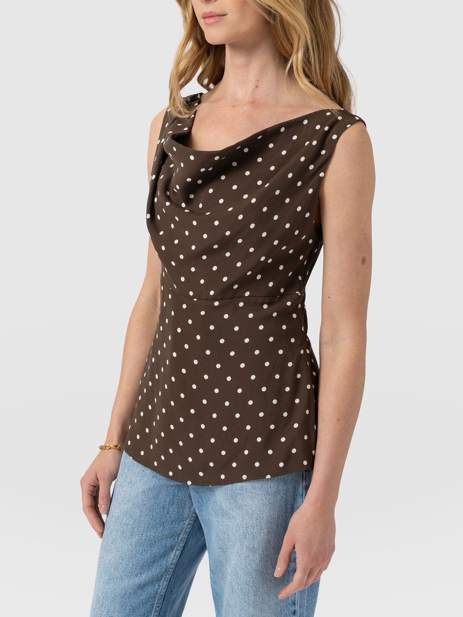 Raye Cowl Cami - Brown Polka Dot - Image 3