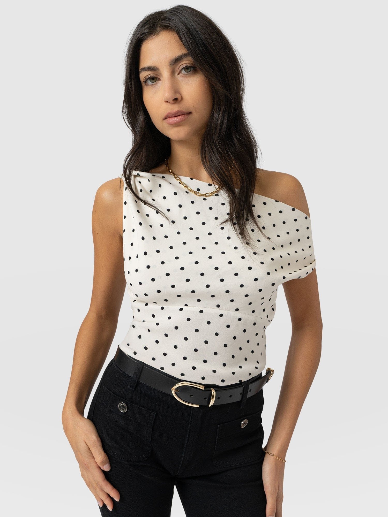 Raye Cowl Cami - Cream Polka Dot - Image 3