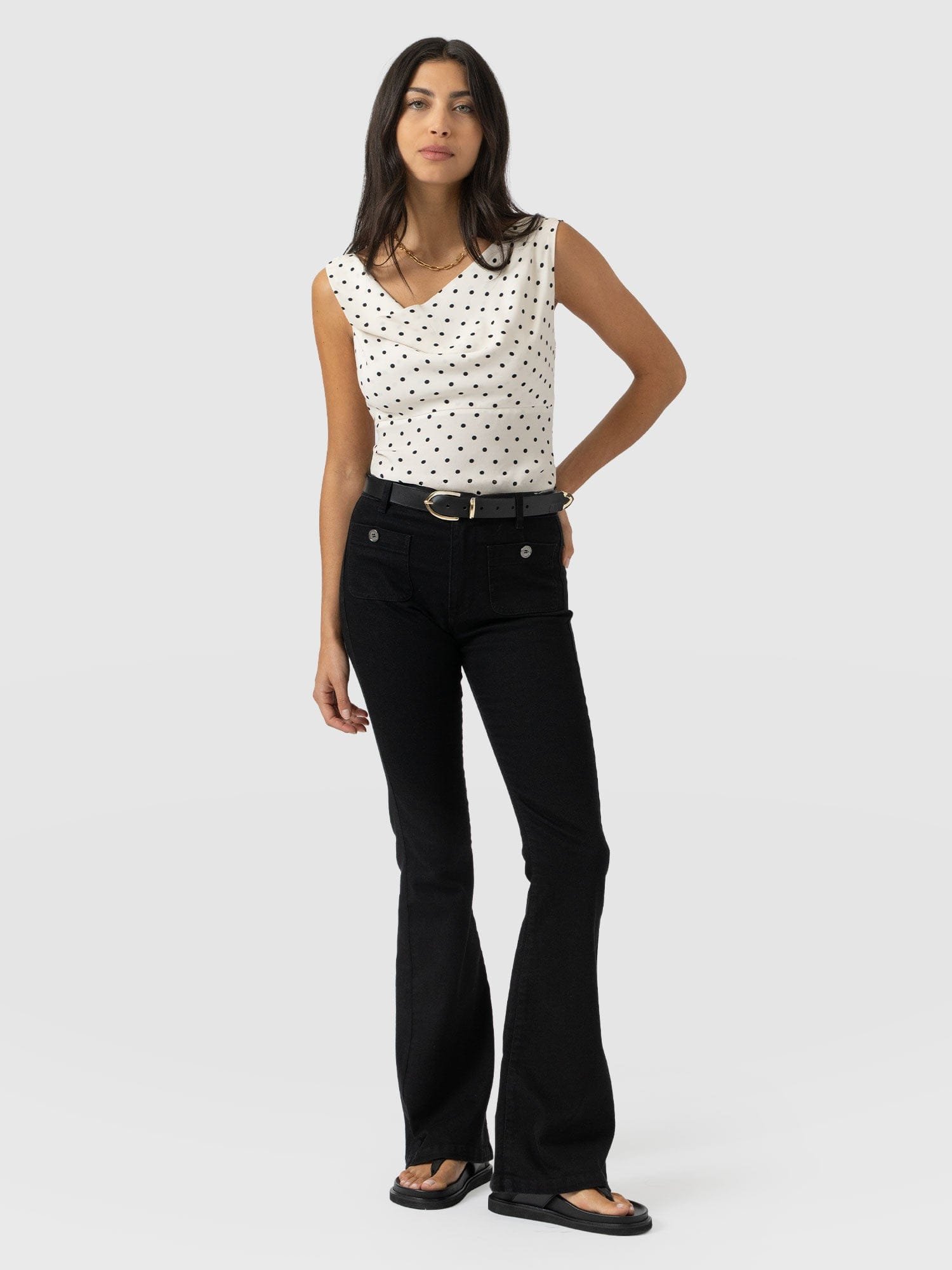 Raye Cowl Cami - Cream Polka Dot - Image 2