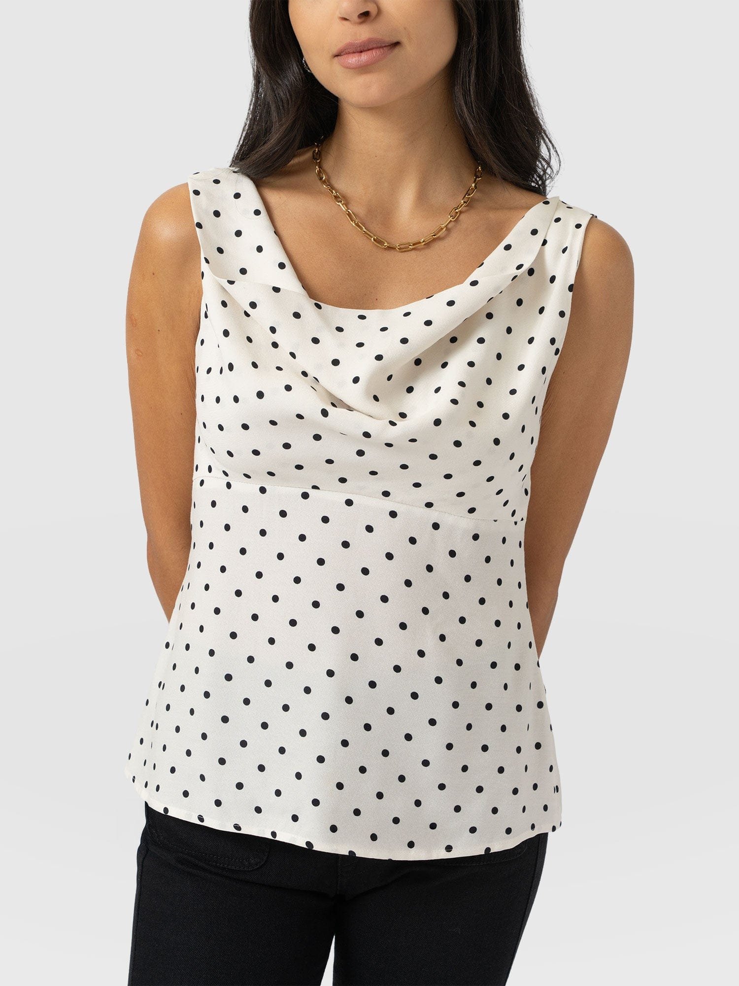 Raye Cowl Cami - Cream Polka Dot - Image 4