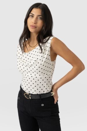 Raye Cowl Cami - Cream Polka Dot