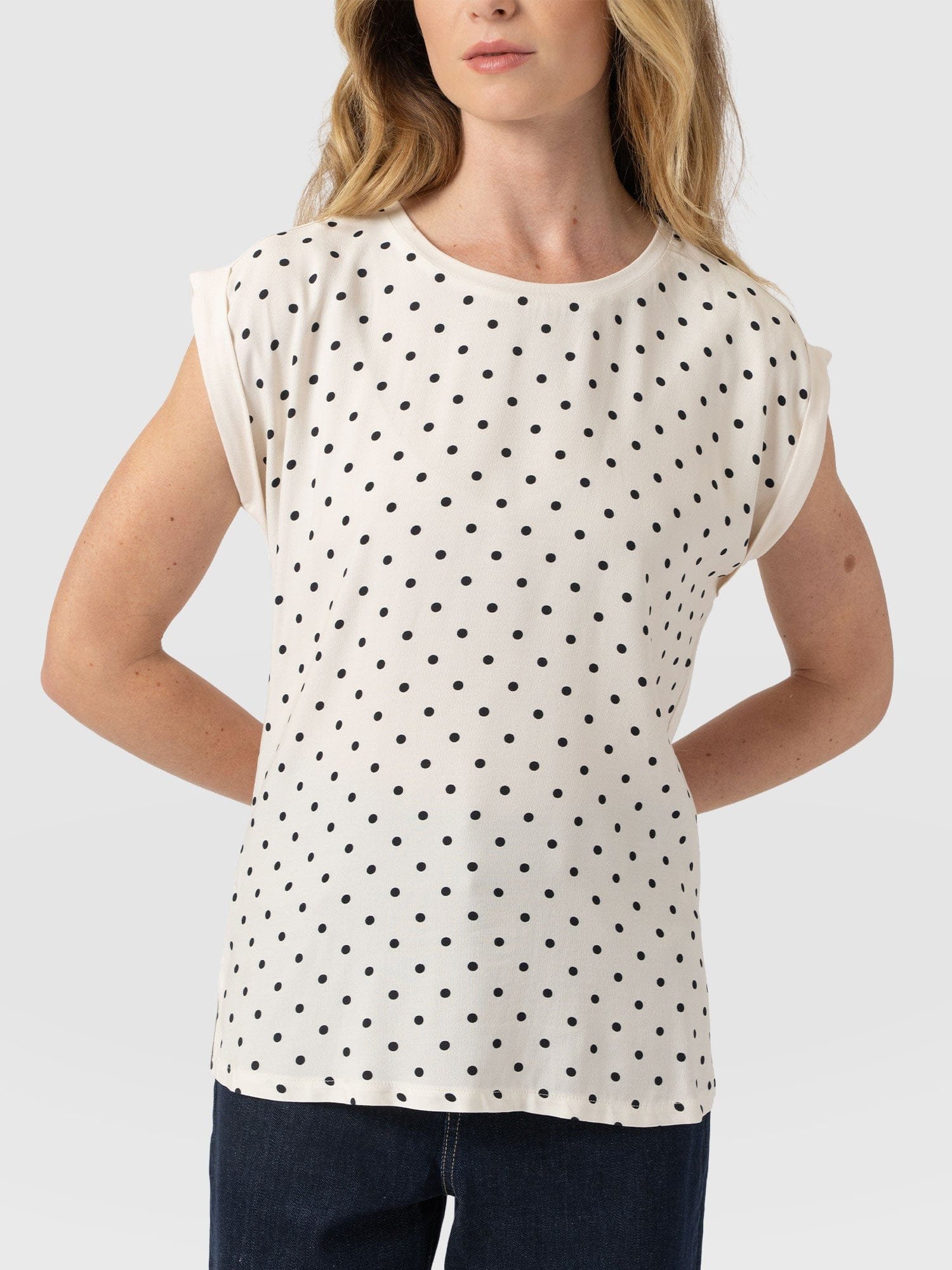 Turn Up Contrast Tee - Cream Polka Dot - Image 3