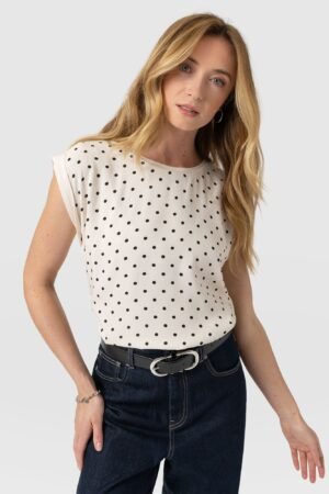 Turn Up Contrast Tee - Cream Polka Dot